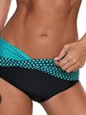 Fold-Over Bikini Bottom in Teal Dot and Black